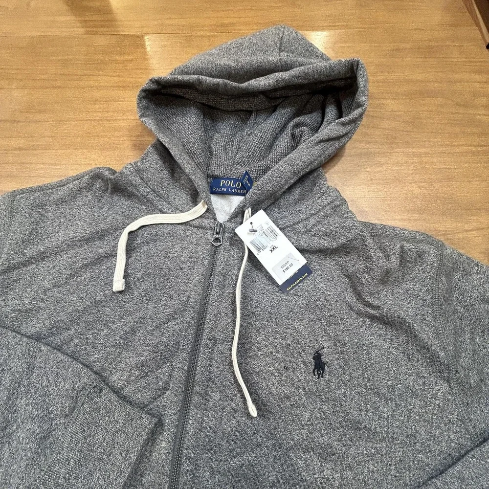 Polo Ralph Lauren Hoodie Mens 2XL Gray Fleece Full Zip Logo Sweatshirt NWT